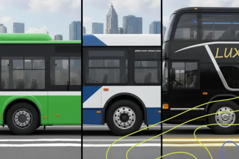 Three different bus types side by side