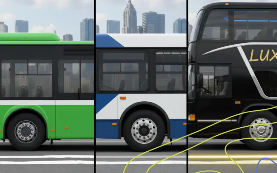 Three different bus types side by side