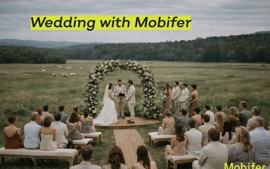 Outdoor wedding ceremony with seated guests