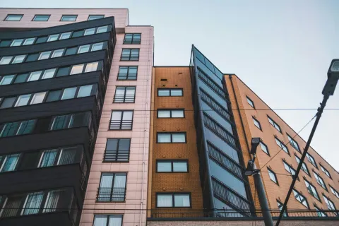 Modern apartment buildings seen from below