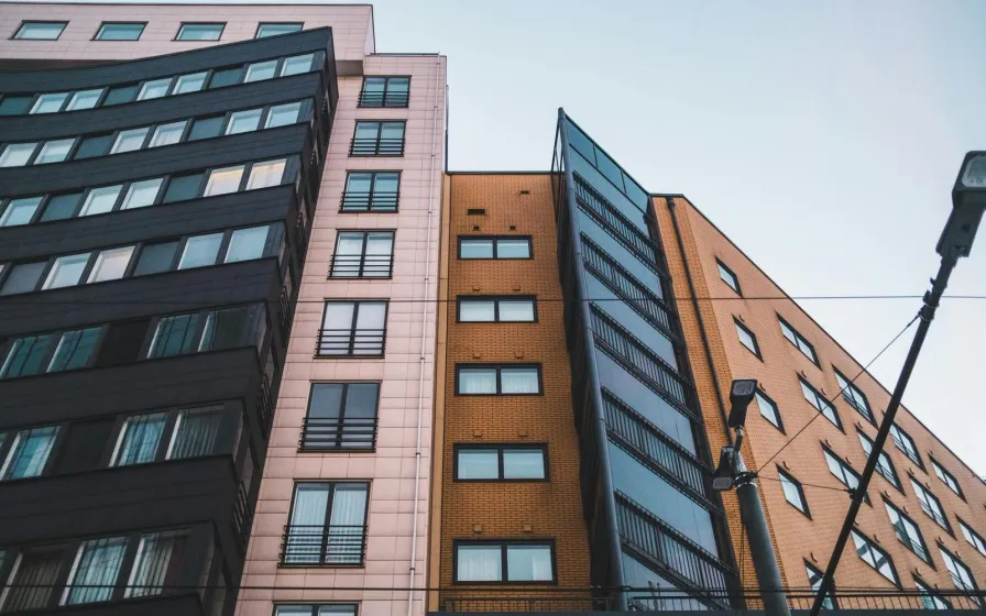 Modern apartment buildings seen from below